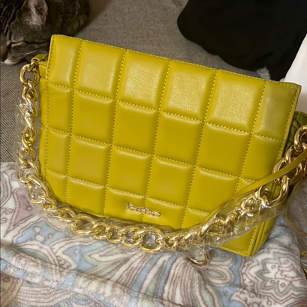 Yellow Quilted Chain Shoulder Bag